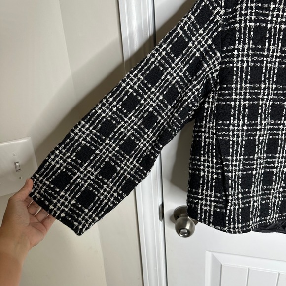 Zara‎ black plaid textured weave boxy jacket size small blogger preppy - Picture 4 of 9
